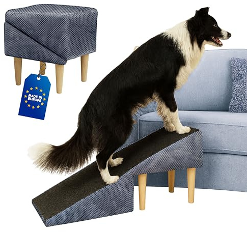 Outentin Hundetreppe Klappbar – rutschfeste Hunderampe & Weiche Haustiertreppe für Kleine & Große Hunde, Treppe für Sofa & Bett, Stabil & Faltbar, Möbeloptik, 36 cm Hoch– Zuhause, Punktmuster,Graphit