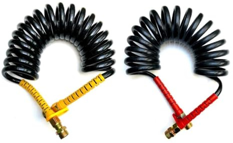MelTruck Tubo a spirale ad aria compressa, 4,5 m, in poliuretano, 12 x 8 mm, con M22 o M16 DIN 73378, per camion, veicoli commerciali, rimorchi e sistemi pneumatici (2 x M22 – giallo + rosso)