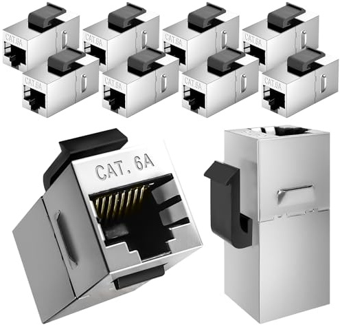 10 unidades de 10 Gbps RJ45 acoplador, Cat6a Keystone, módulo acoplador para extensión de cable Ethernet, hembra a hembra, conector de red Ethernet, reduce la interferencia EMI/RFI