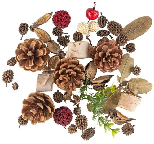 Ideen mit Herz Mélange de pot-pourri forestier - 80 g - Mélange de branches artificielles et de véritables matériaux naturels tels que pommes de pin, feuilles, épicéa, bouleau, coquilles de gland, etc