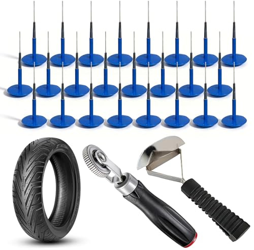 26 stycken däckvårdsreparationssats, 6 mm däckpropps-lappgummi, reparation svampkontakter, multifunktionellt däcksvampset med däck rullhjul och liner skrapsortiment för bil, lastbil, cykel, motorcykel