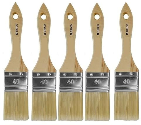 pcmoviles- Pack de 5 paletinas para Pinta, brocha Plana, Mango de Madera y cerdas de Fibra Suave, Uso Universal, esmaltar, barnizar, retocar - 40 mm