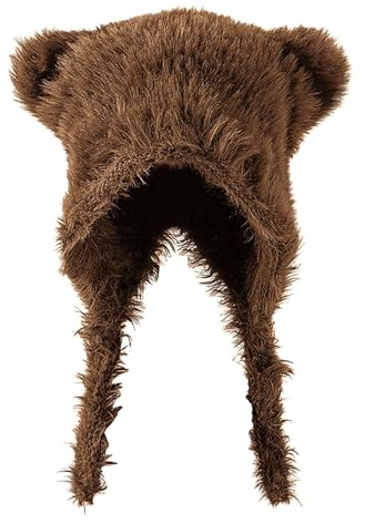 Generiska mössor för stora huvuden män björn öron, konstgjord kaninpäls, vindtät och varm, lämplig för och vinter flygmössa män vinter, kaki, one size