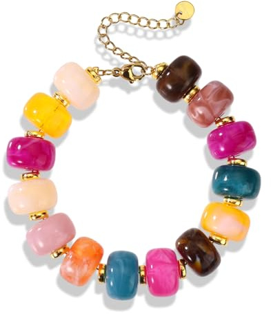 Mikovivi Bracciale con Perline da Donna, Bracciale Regolabile in Acrilico Spesso Stile Bohémien Gioiello Estivo da Spiaggia Alla Moda Accessorio Regalo di Tendenza (Colorato)