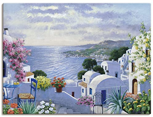 ARTLAND Wanddeko Leinwand Bilder Wandbild Landschaften Gewässer Malerei Bunt Funkelndes Griechenland B0RC