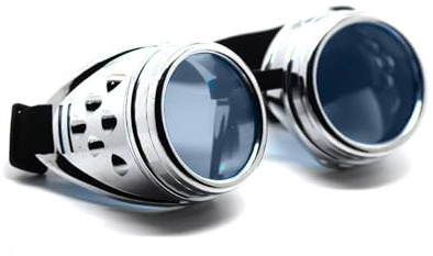 Ultra Silver with Blue Lenses Steampunk Goggles Mens Womens Cyber Glasses Victorian Punk Welding Cosplay Goggles Goth Rustic Rivet Round Eyewear Flying Goggles Fancy Dress Pilot Goggles