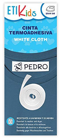 Haberdashery Online Recambio de tela termoadhesiva blanca ecológica para sello marcador EtiKids. 2 metros x 2 cm de anchos. 1 Unidad