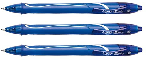 BIC Set di 3 penne a inchiostro gel Gelocity Quick Dry punta media blu