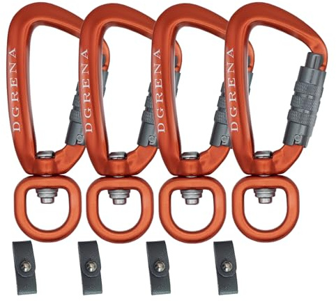 DGRENA Carabiner, Keychain, Spring Buckle，Made of high Hardness Aluminum which is Suitable for hammocks, Home Tools, Camping, Hiking, utilities, and etc. (Orange/4 Packs in one)