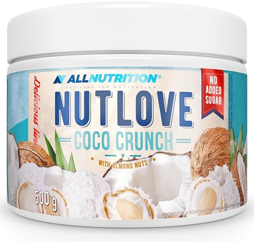 ALLNUTRITION Nutlove Coco Crunch - Kokoscreme - Brotaufstrich ohne Zucker - Zuckerfreie Weißer Crunch-Aufstrich mit Mandelflocken - Zuckerfreie Süssigkeiten - Aufstrich ohne Zucker - 500 g