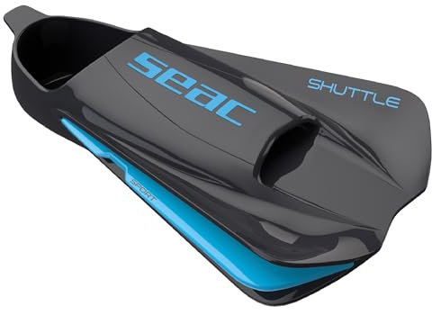 Seac Shuttle - Aletas cortas de natación 100% silicona para entrenamiento cardiovascular y de fuerza, unisex, para adulto, color negro y azul, talla 43/44