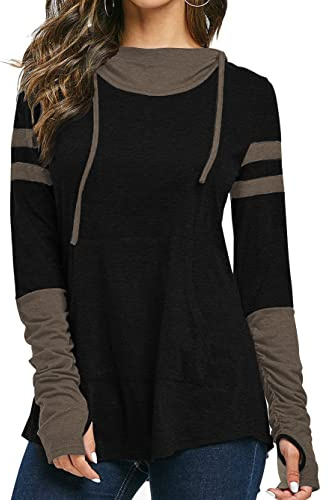 iChunhua Long Sleeve Tops with Thumb Holes for Women Pullover Baseball Hoodie Tunic Sweatshirt Khaki XL