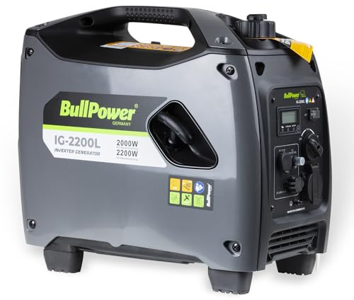 BullPower IG-2200L - 2000W Benzin Digital Inverter Generator Stromerzeuger 230V 12V 2x USB - 4-Takt - 3,4PS - LCD Display
