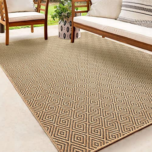 the carpet Kansas - robuster In- und Outdoor Teppich im natürlichen Jute-Look, wetterfest, geeignet für Terrasse und Garten, Raute, ca. 80 x 150 cm