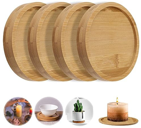 Sporgo Kerzenuntersetzer Kerzentellerl Holzplatte: 4 Stück Untersetzer Holz Kerzenständer Taufkerze, Runde Kerzenteller Holz Kerzenteller für Tischdekoration, Untersetzer, Kommunion, Taufe (Ø 9 cm)