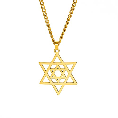 VASSAGO Collier étoile de David en acier inoxydable pour hommes femmes Pendentif étoile de David Collier Israël Magen Pendentif étoile Menorah juive