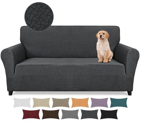 Lydevo Funda de Sofá Elastica 3 Plazas Nuevo Jacquard Cubierta para Sofá con 2 Fundas de Almohada Antideslizante Protector para Sofa con Reposabrazos para Mascotas,Jacquard Táctil#Gris Oscuro