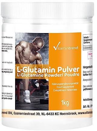 Vitamintrend L-Glutamin Pulver 1kg, hochdosiert, proteinogene Aminosäure, Nahrungsergänzungsmittel vegan ohne Magnesiumstearat, in Deutschland hergestellt