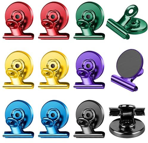 FINDMAG Fridge Magnets, Colorful Magnetic Clips for Fridge Notes, 12 Pack
