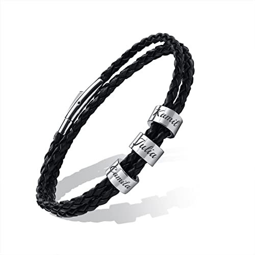 Personalisierte Namen Perlen Armbänder - Gravur 2 ～ 7 Namen Benutzerdefinierteised Identifikation ID für Damen Herren Edelstahl Perlen Geflochtene Manschette Freundschaft Weihnachten Geschenk 3 Namen