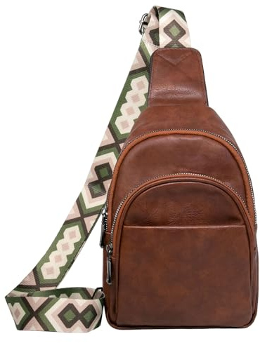 Long Keeper Bolso de Pecho Cuero Pequeño para Mujer Hombre Mochila Bandolera Cruzada Imitacion Cuero Bolsa de Viaje Sling Bag para Senderismo Viaje Outdoor