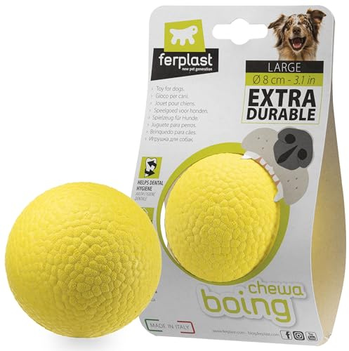 Ferplast Jouet Chien, Distributeur Croquettes ou Friandises, en Caoutchouc Naturel Durable à Mâcher, Arôme de poulet, Rebondissant, Lancer et rapporter, CRAZY BELL Jouets pour Petit Chien, Orange