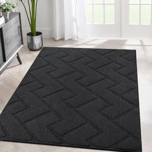 Biscpro Teppich Läufer,80x120cm Dunkelgrau Waschbarer rutschfest Schmutzfangmatte Teppich läufer für Eingangsbereich Wohnzimmer,Flur,Büro,Schlafzimmer,Küchen