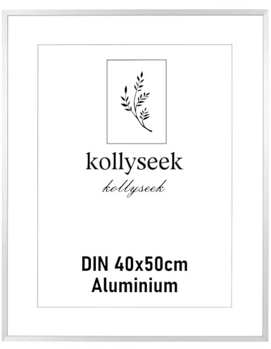 kollyseek Cadre en aluminium 40 x 50 cm cadre affiche en métal argenté avec verre acrylique incassable moderne cadre photo cadre photo avec passe-partout pour les images Affiche photo argent