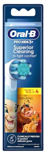 Oral-B Pro Kids Brossettes De Rechange Pour Enfants A Partir De 3 Ans, Pack De 4 Embouts Ronds, Têtes De Rechange ORIGINALES Conviennent Aux Brosses Electriques Oral B, Motif Roi Lion