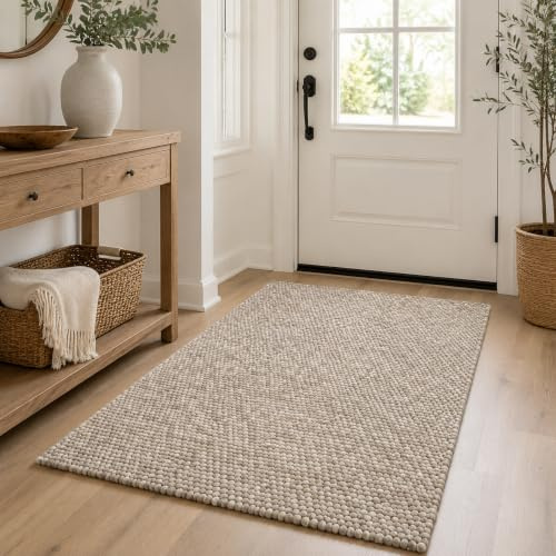 Scandilivin Homes Wool Cotton Chunky Knit Popcorn Doormat - Beige (3' x 5')