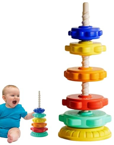 Generico Giocattolo impilabile rotante, torre girevole arcobaleno - Impilatore di anelli - Torre girevole arcobaleno, giocattoli impilabili per bambini 1-3