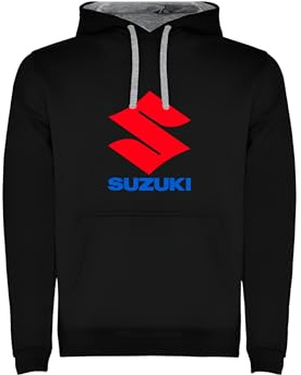 Genérico Sudadera con Capucha Suzuki Negra para Hombre - Diseño Deportivo con Logo en Rojo y Azul - Estilo Motociclista (FR/ES, Letras, XL, Regular, Regular, Negro)