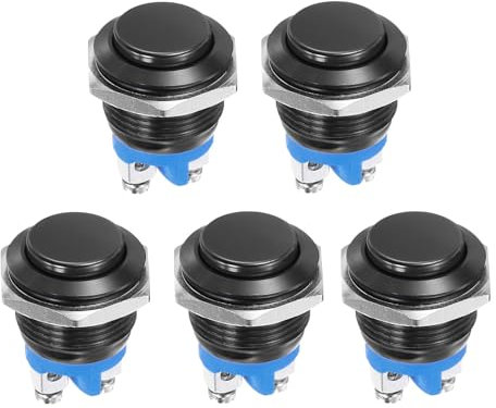 DMiotech 16mm / 5/8 Push Button Switch, IP66 1NO 0-250V 5A Momentary Push Button Starter Light Switch Self-reset, Aluminum Alloy High Head Black 5 Pcs
