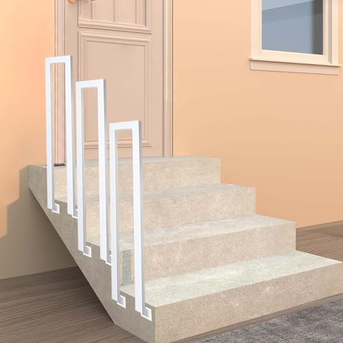 MEILISHAOMEI Handlaufgeländer für Verandatreppen, Außenbaluster-Handläufe für 1 Stufe, Übergangshandlauf aus Schmiedeeisen für Terrassenbeläge, Gartenterrasse, Balkon, Mattweiß (45 cm (1,5 Fuß))