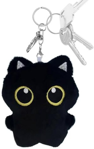 Vitsrisea Katzen Plüsch - Schlüsselanhänger, Stoffkatzen Anhänger | Schwarze Katze Plüsch Rucksack Anhänger | 12 Cm/4,7 Zoll Cartoon Plüschpuppen Tragbares Weiches Plüschtier Für