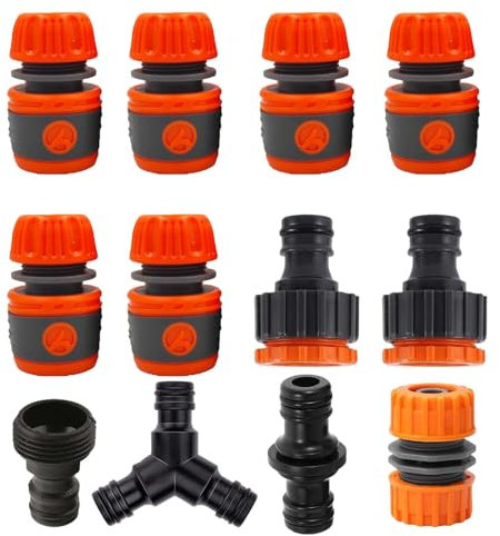 MOAZIFI 12-teiliges Gartenschlauch Verbinder Set - Schlauchkupplung, Anschlussadapter & Y-Verteiler - Universelles Schlauchzubehör für Bewässerung, Reinigung und Autowäsche