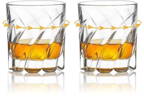 Calenxy Lot de 2 verres à whisky à eau en cristal - 285 ml - Pivotants - Style vintage - Verres à cocktail - Verres à Tequila - Verres à café glacé - Verres à cocktail pour bar, fête