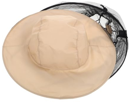 WOONEKY Chapeau Apiculteur Pliable avec Large Bord et Voile Moustiquaire Protection Solaire Respirante Chapeau Seau pour Activités Extérieures Beige Résistant et Ventilé