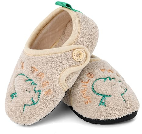 LACOFIA Zapatillas de Estar por Casa Niños Pantuflas Peluche Invierno Zapatos Calcetines Dormir Antideslizantes Niñas Beige 27/28