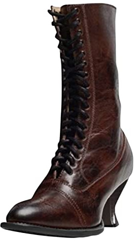 Botas de media altura con cordones para mujer, con cordones, tacón pequeño, botines de piel para mujer, botas de media altura Chelsea, botas vintage con cordones, botas largas, botas de piel ligeras