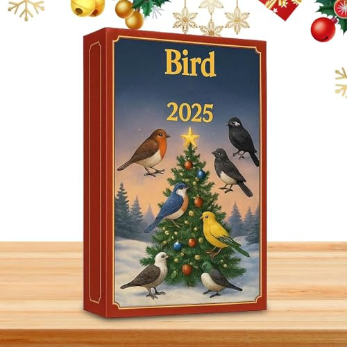 Julprydnad i akryl, 2D platt nedräkning, 24-dagars kalender med fågeldesign, 26 x 18 cm semesterdekoration, leksaksprydnad med kompakt byggnad, nedräkningstillbehör för skrivbord och vägg
