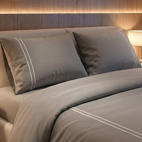 VOUCLER Dream – Pack 3 Piezas Funda Nordica Cama 150 (260x225 cm) y 2 Fundas Almohadas 50x80 – Grey – Satén 100% Algodón 300 Hilos, Tacto Sedoso y Adaptativo, Oeko-Tex®