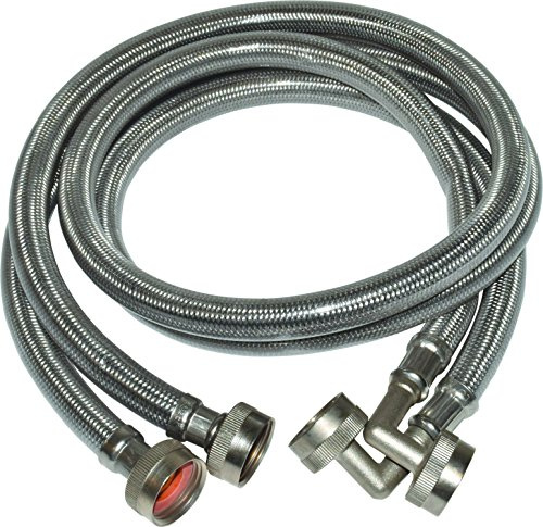 Eastman Washing Machine Connector, Pack of 2, 3/4 Inch FHT Connection, 90 Degree Elbow, 4 Foot Braided Stainless Steel Washing Machine Hoses, 48376