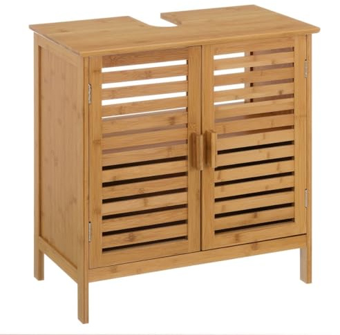 LOLAhome - Mueble bajo Lavabo nórdico de bambú marrón de 60x62x30 cm con 2 Puertas de persiana. Aprovecha el Espacio del baño con Este Armario estético y Funcional Que aporta Orden y Calidez