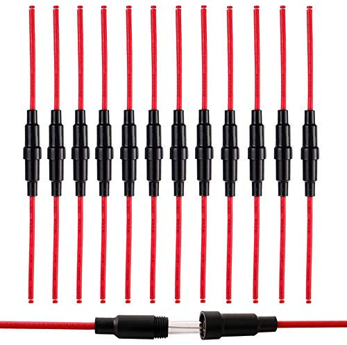 QitinDasen 12Pcs Professionell 5 X 20mm AGC Sicherungshalter, 32V 20A Inline-Schraube Typ Sicherungskasten mit 16 AWG Draht, für Schnell Schlag Glasrohrsicherungen (Schwarz)