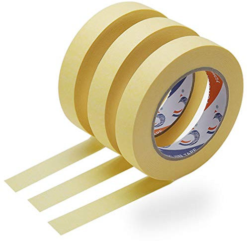 Bande de Masquage, Lot de 3 Rouleaux de Ruban Adhésif de Masquage, 25MM x 50M Bande de Peintre pour un Collage Propre des Films de Masquage, Ruban Adhésif de Peinture et de Décoration Haute Qualité