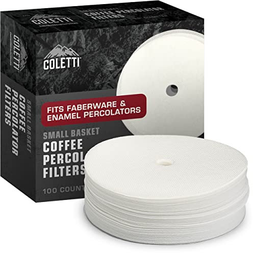 Coletti Klassische Perkolator-Kaffeefilter 3,33 Zoll – 100 Scheiben-Kaffeefilter für Perkolatoren – Premium (Weiß – Papier, 3,33 Zoll)