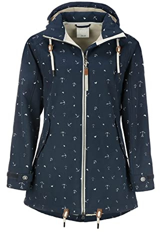 Dry Fashion Damen Softshell-Mantel Plön mit Allover-Print Anker - Softshelljacke Outdoorjacke mit Fleece-Innenfutter in Navy-Melange Größe 40