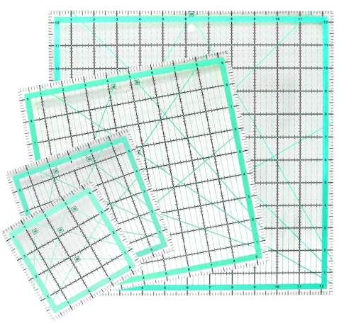 MANUFORE Lot de Règle Patchwork Carrée 4 Pièces (12,5 pouces / 9,5 pouces / 6 pouces / 4,5 pouces) Acrylique Règle de Couture Antidérapante avec Ligne d'impression Claire pour une Coupe Précise