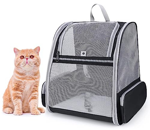 Haustier-Rucksack für Hunde, Katzen, Welpen, Vollständig Belüftetes Netzgewebe, von Fluggesellschaften Zugelassen, Entworfen für Reisen, Wandern, Spaziergänge und den Außenbereich (Schwarz)